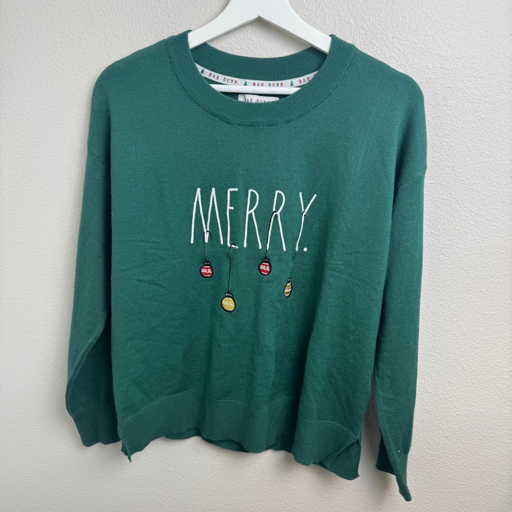Rae Dunn‎ Merry Holiday Christmas Sweater Green Size Medium